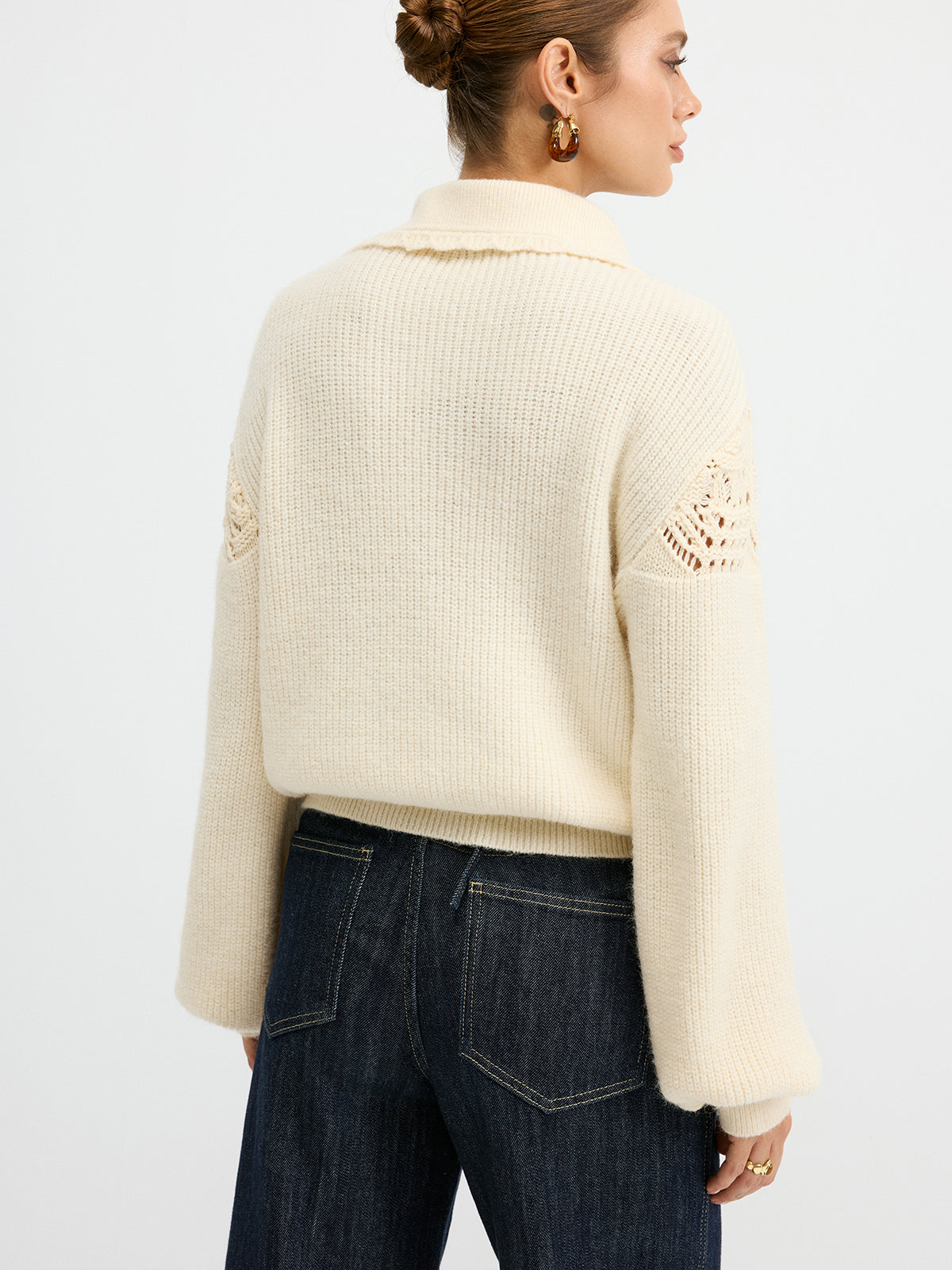 Openwork Polo Knit Sweater