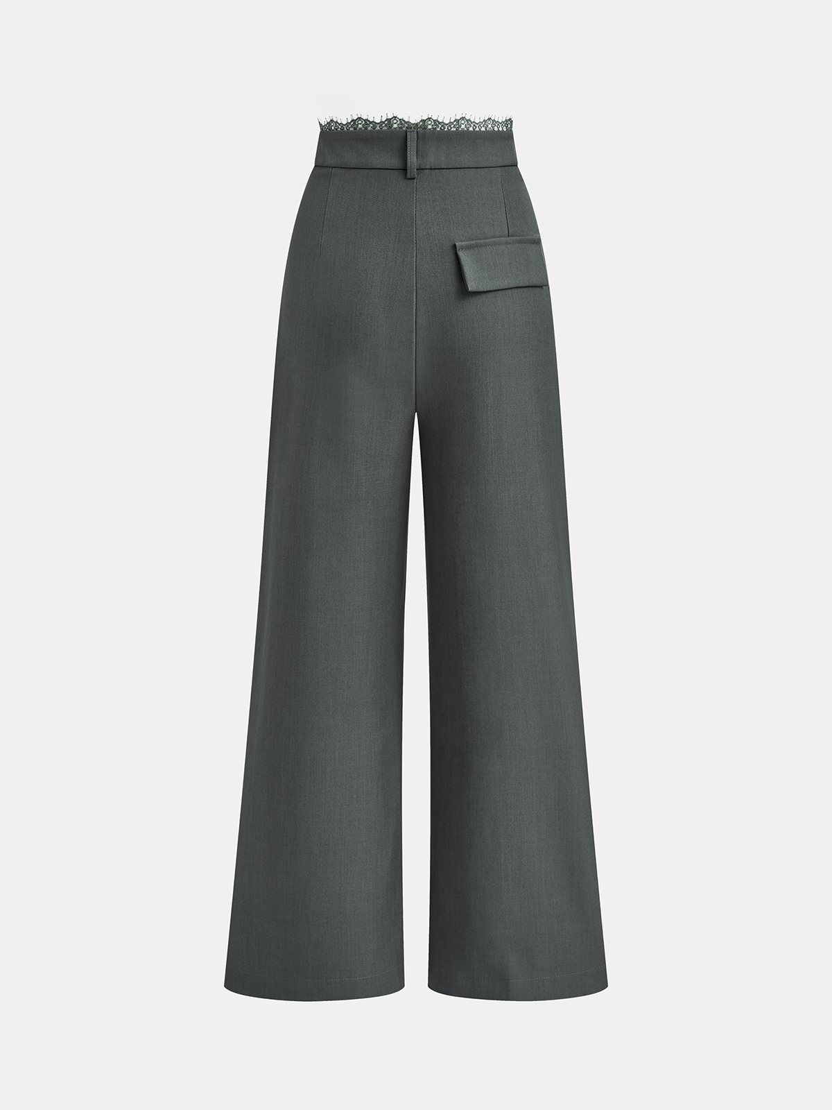 High-Waist Lace Trim Wide-Leg Pants