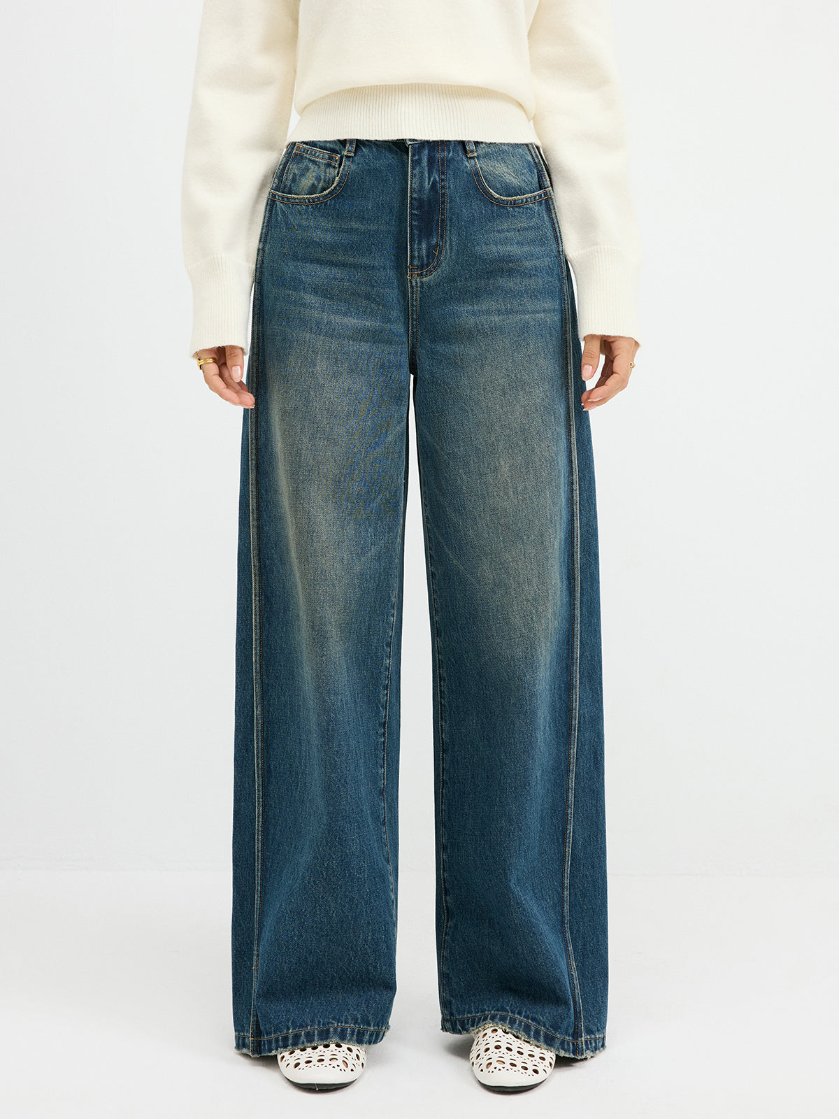 Side Panel Detail Mid-Waist Jeans