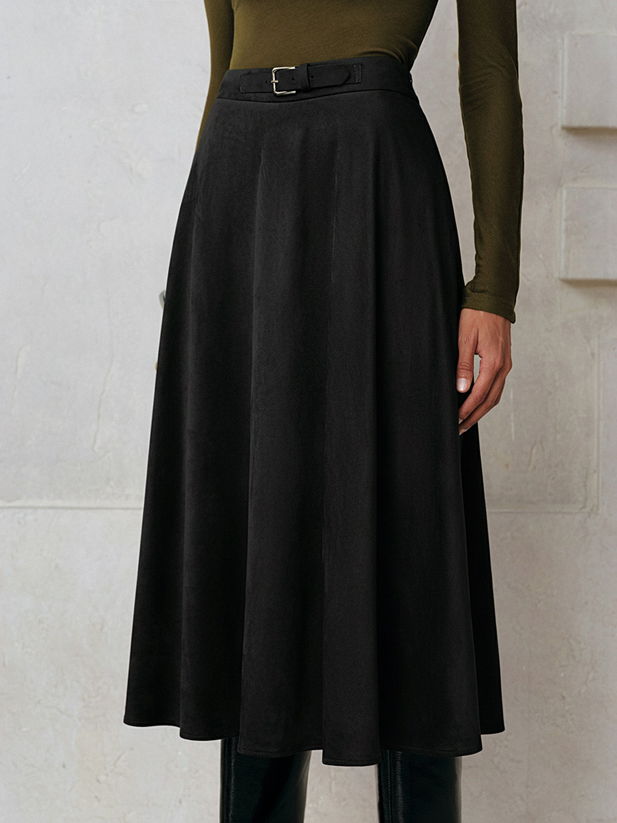 Suede A-Line Midi Skirt