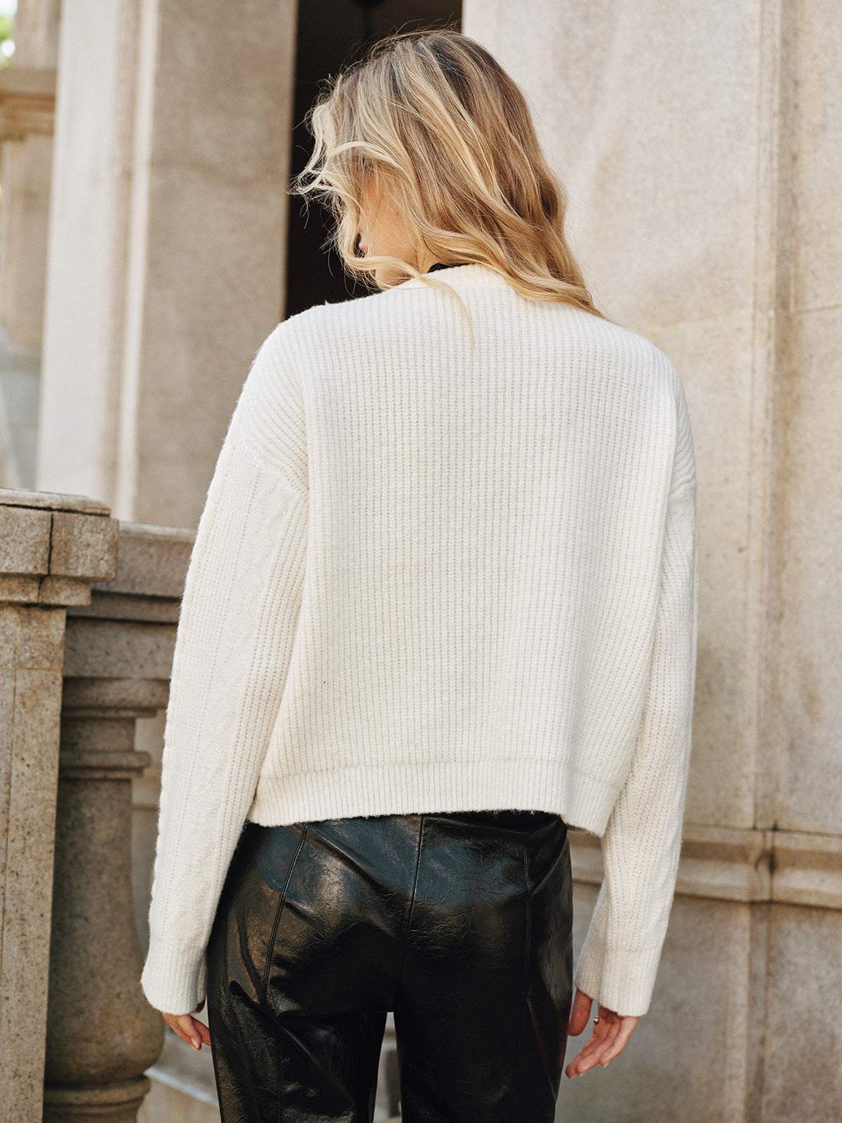 Cable-Knit Cardigan with Buckle Closure