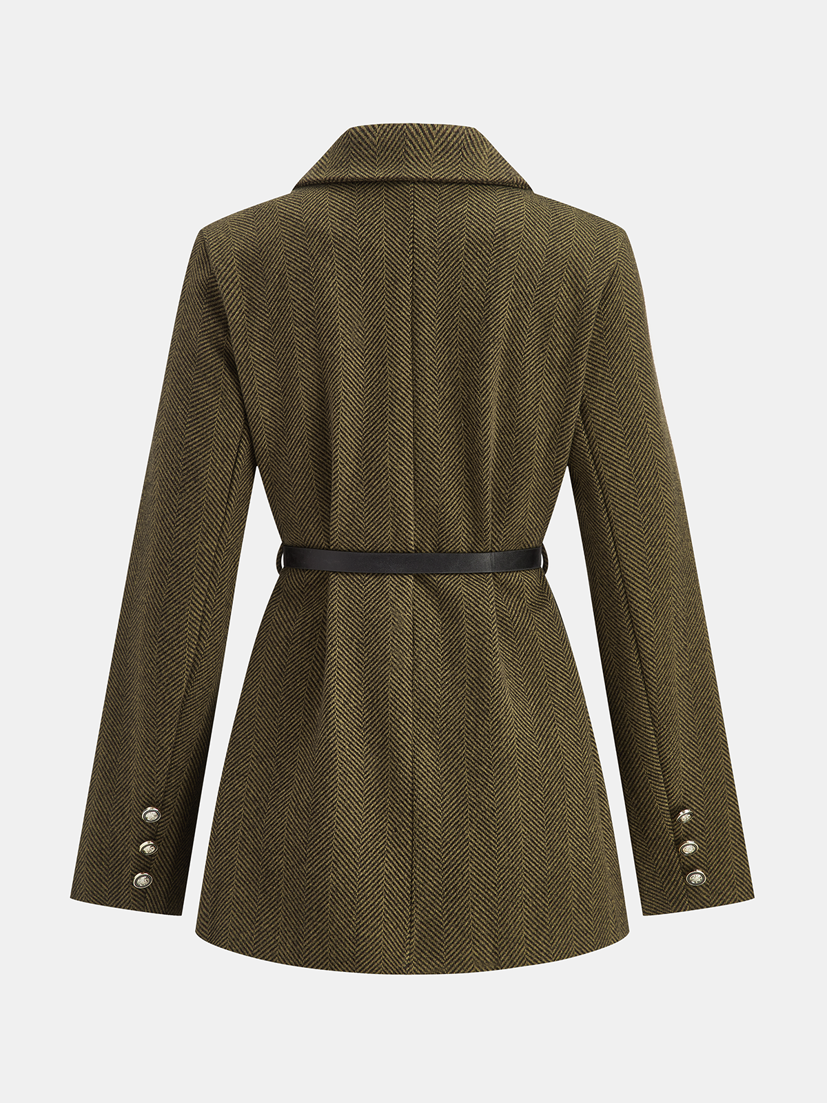 Belted Herringbone Double-Breasted Blazer