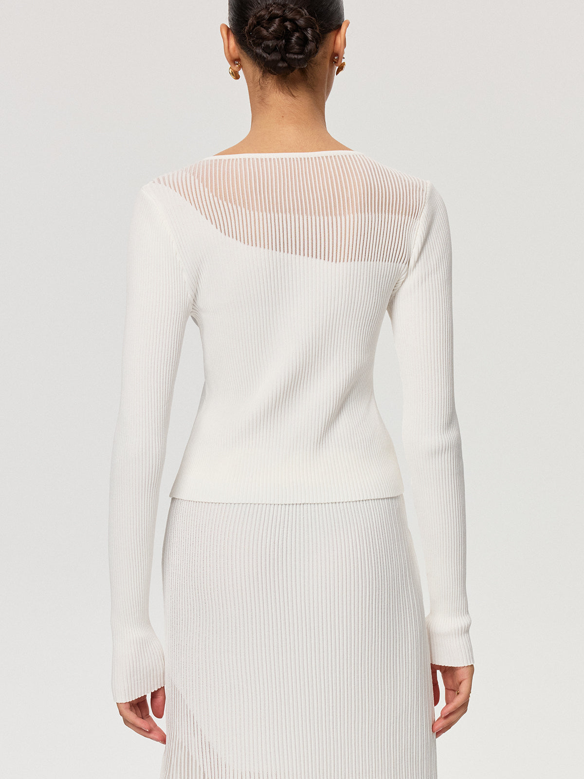 Sheer Panel Ribbed Knit Top