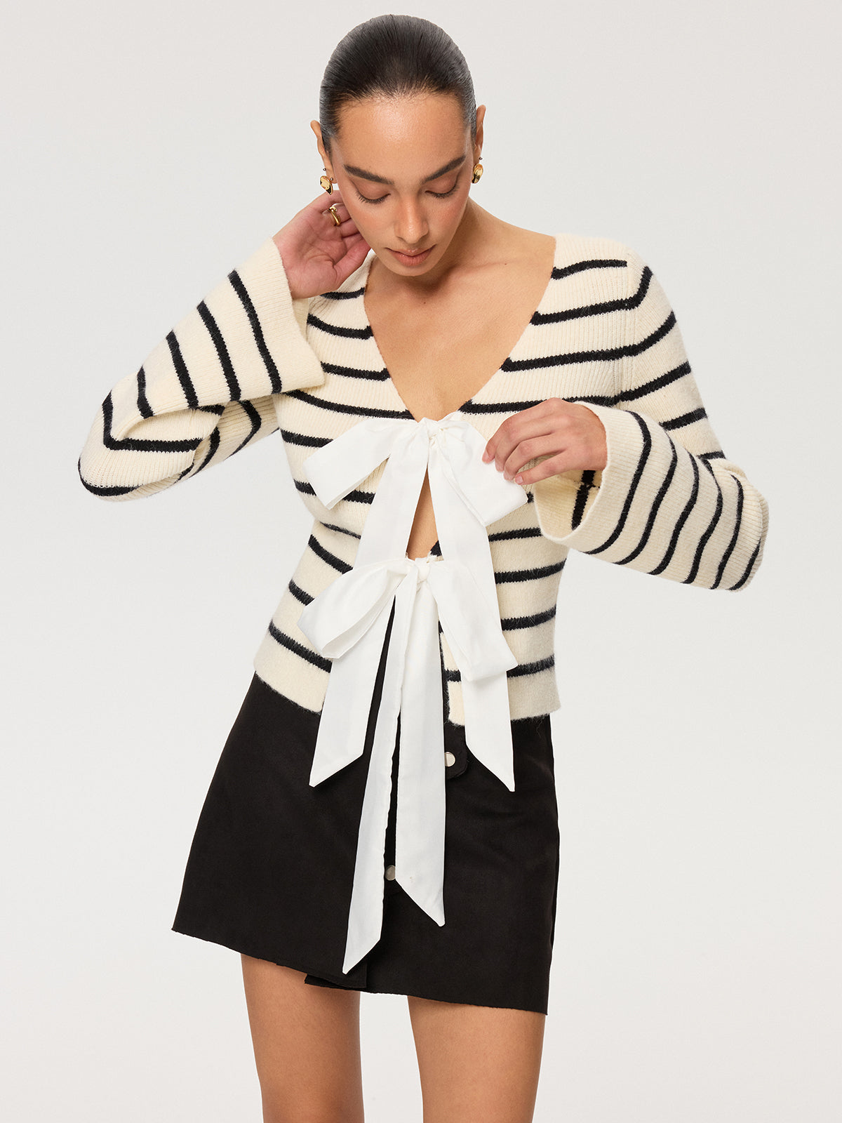 Reversible Striped Bow Cardigan