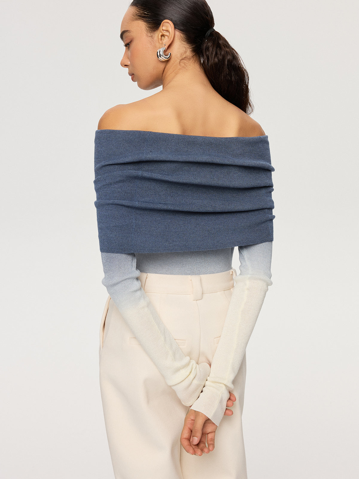 Off-Shoulder Ombre Wool Blend Knit Top