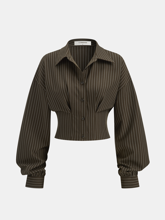 Cinched Waist Striped Shirt