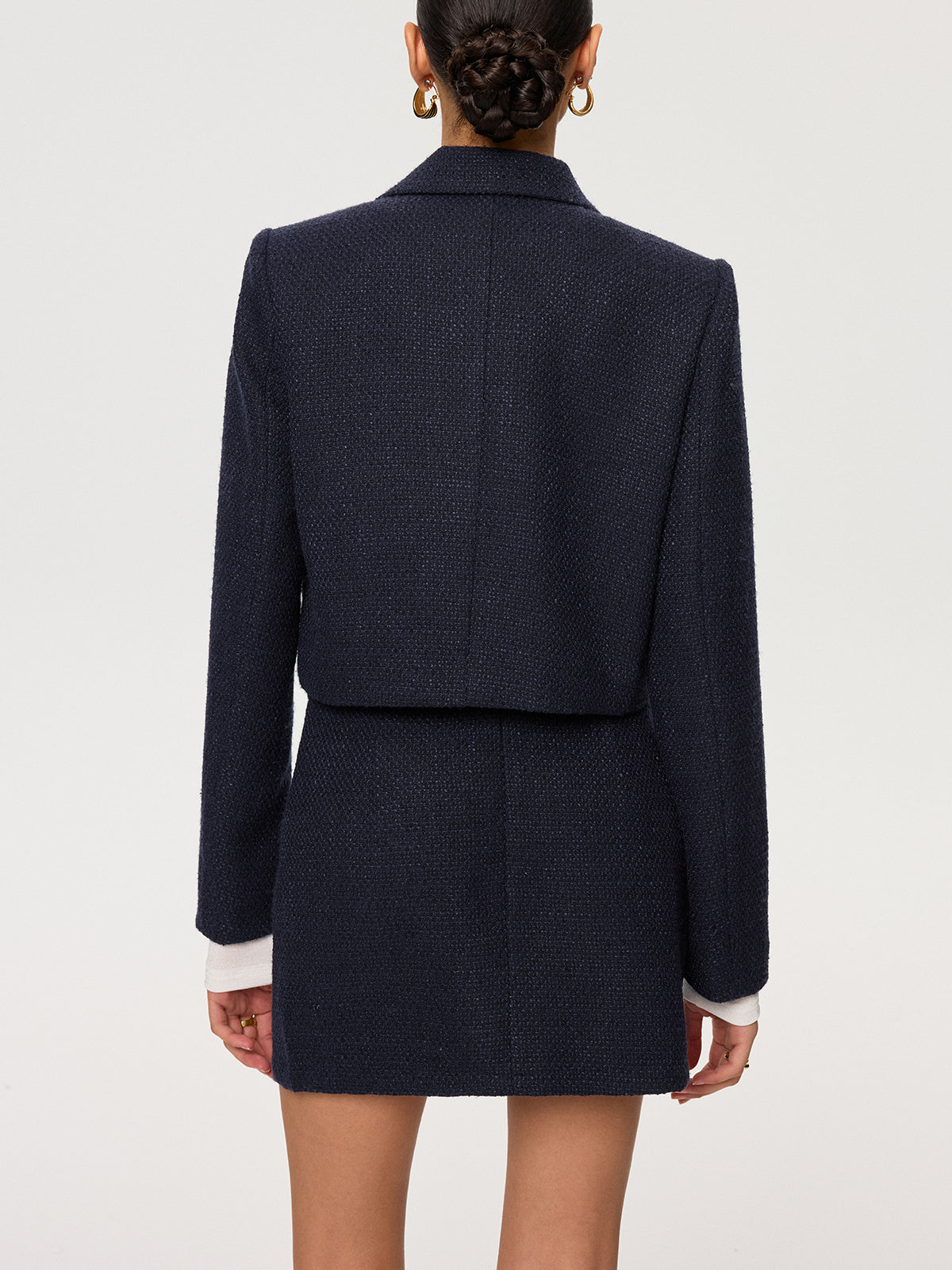 Metal Button Tweed Collared Jacket