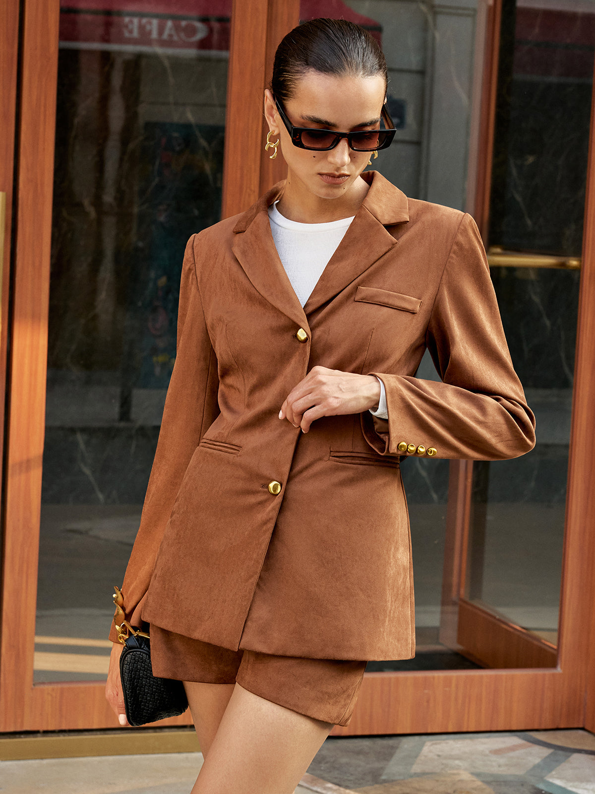 Metal Button Suede Blazer