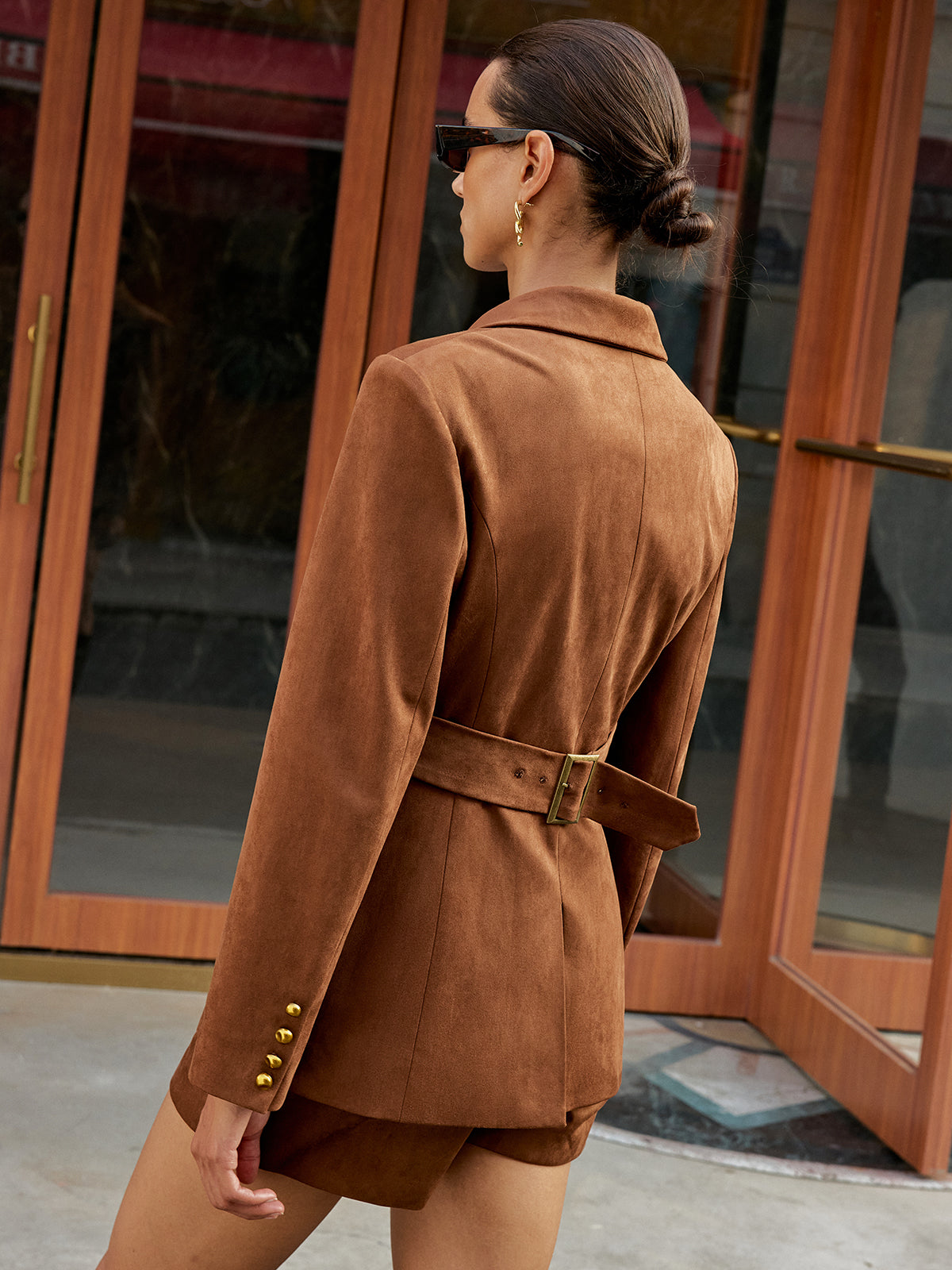 Metal Button Suede Blazer