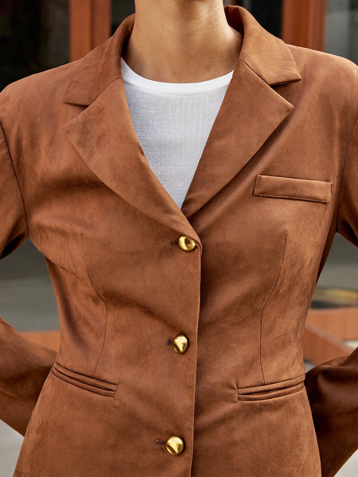 Metal Button Suede Blazer