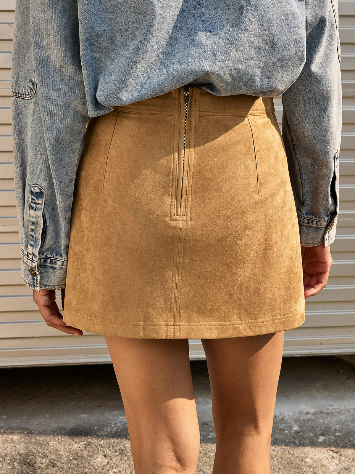 Decor Button Suede Mini Skirt