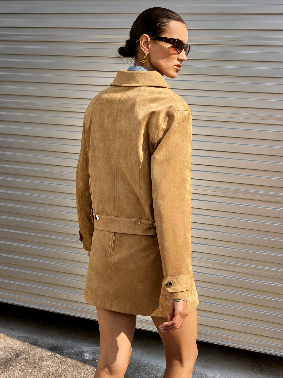 Belted Collared Suede Jacket