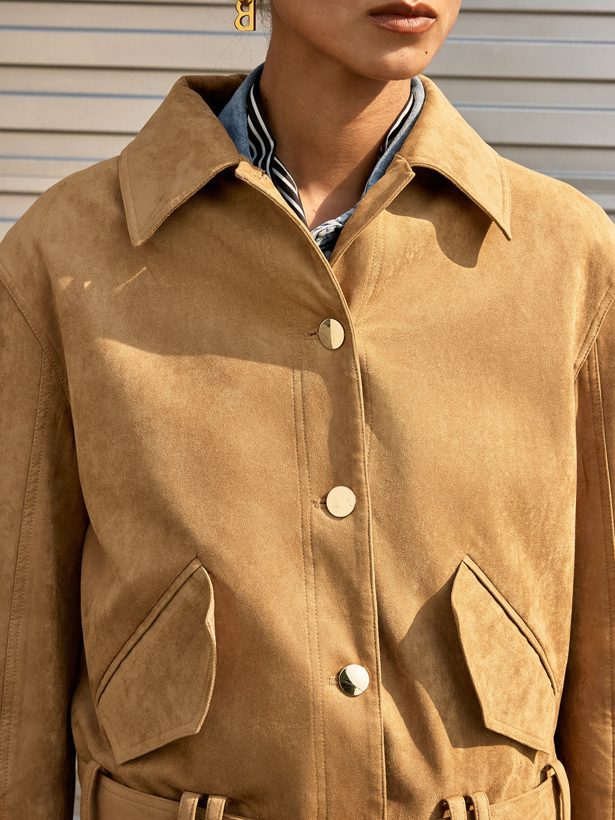 Belted Collared Suede Jacket