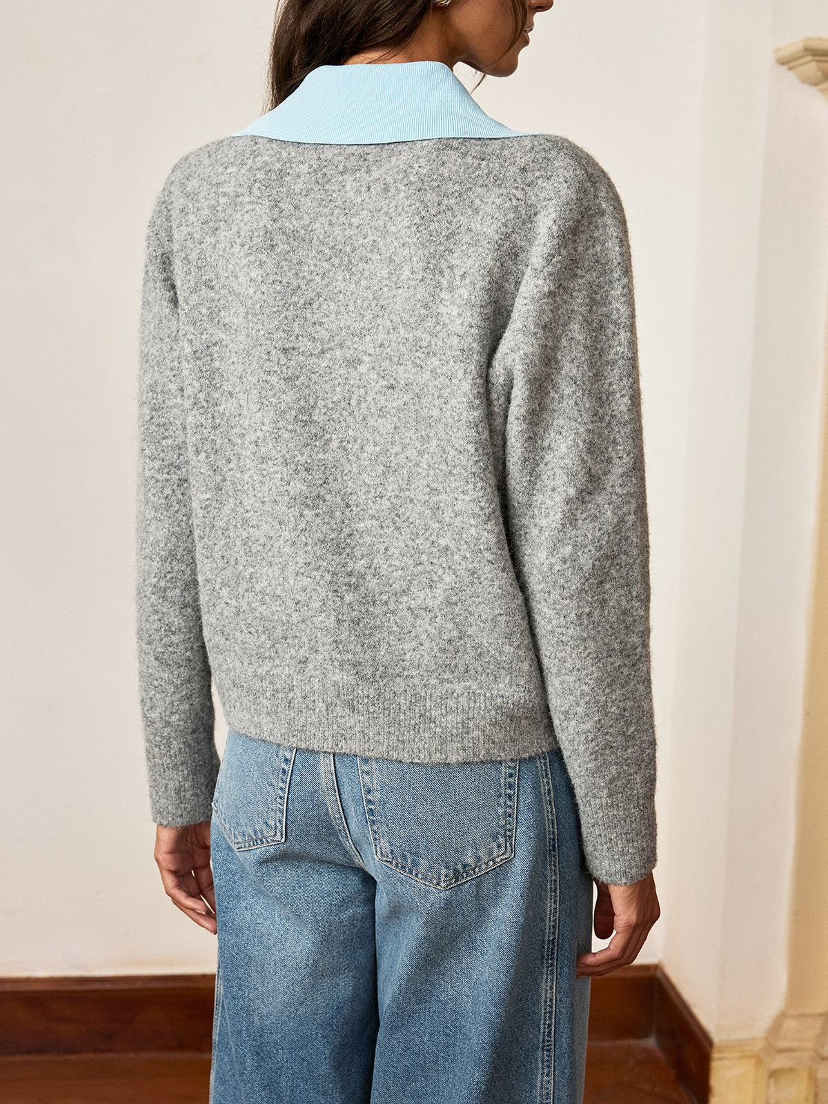 Contrast Collar Wool Blend Sweater