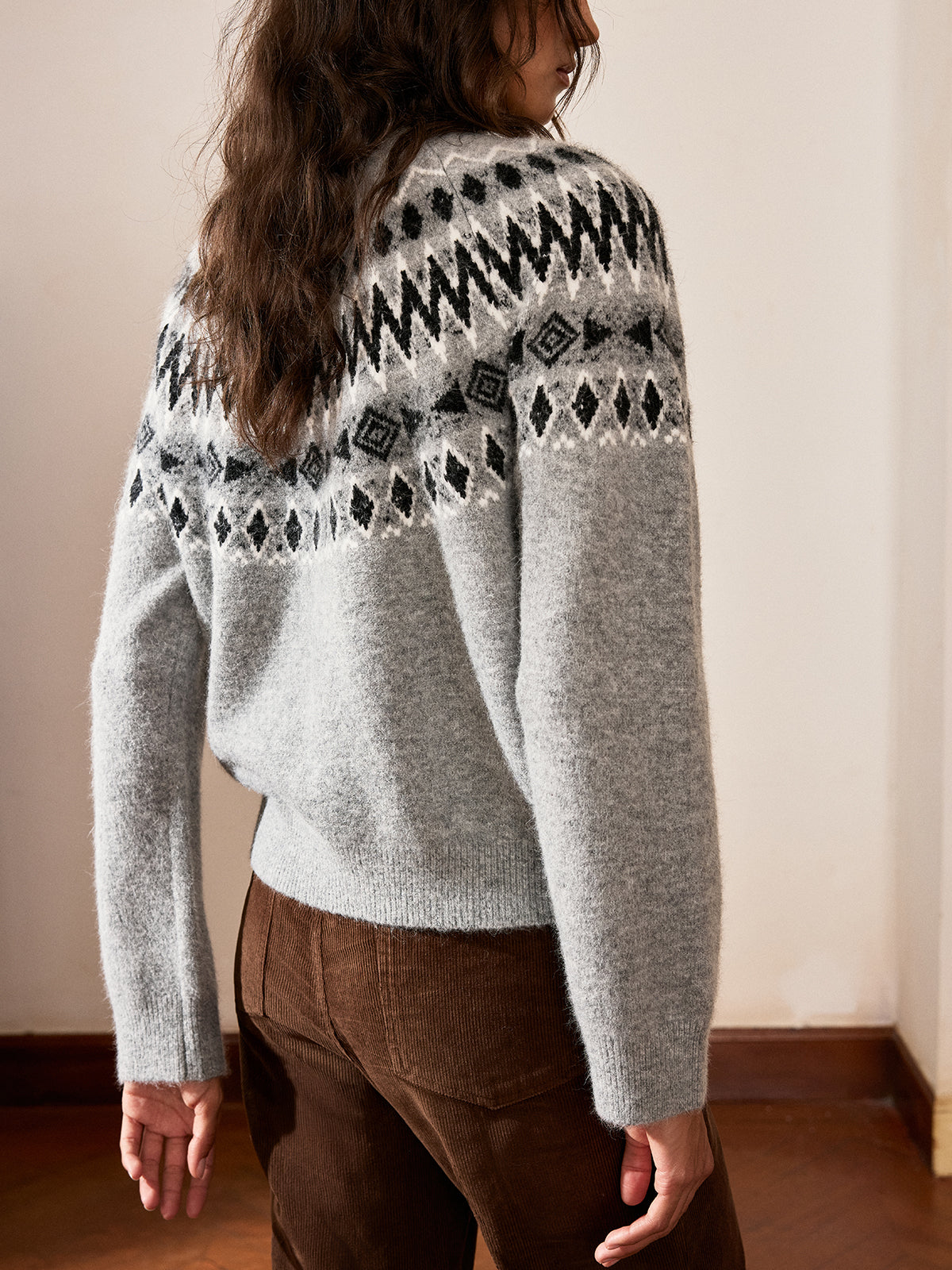 Fair Isle Pattern Rabbit Hair Blend Sweater