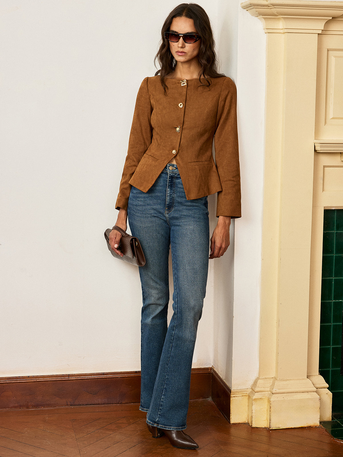 Suede Fitted Metal Button Jacket