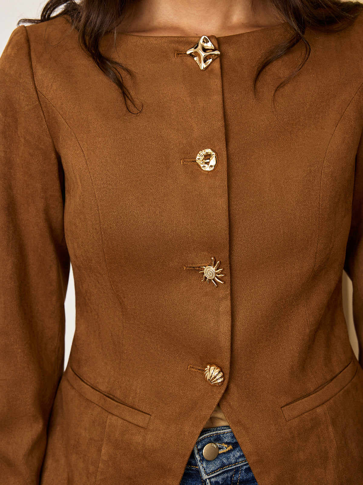 Suede Fitted Metal Button Jacket