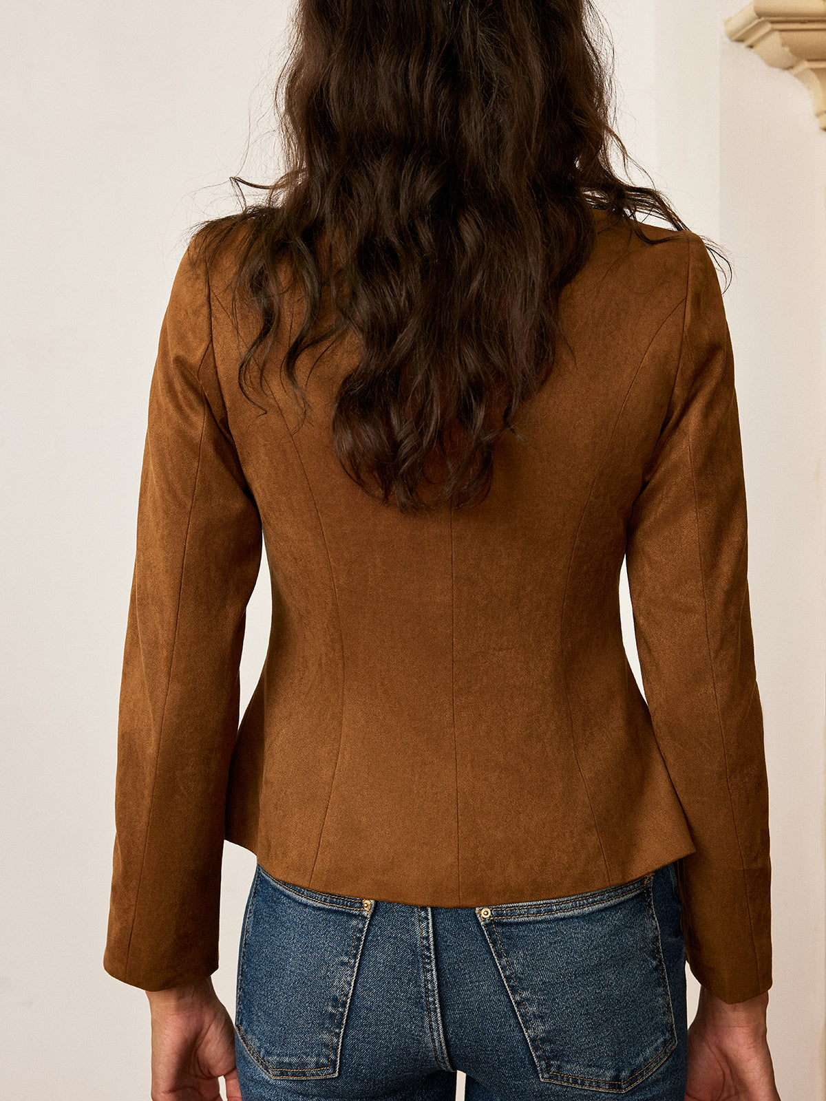 Suede Fitted Metal Button Jacket