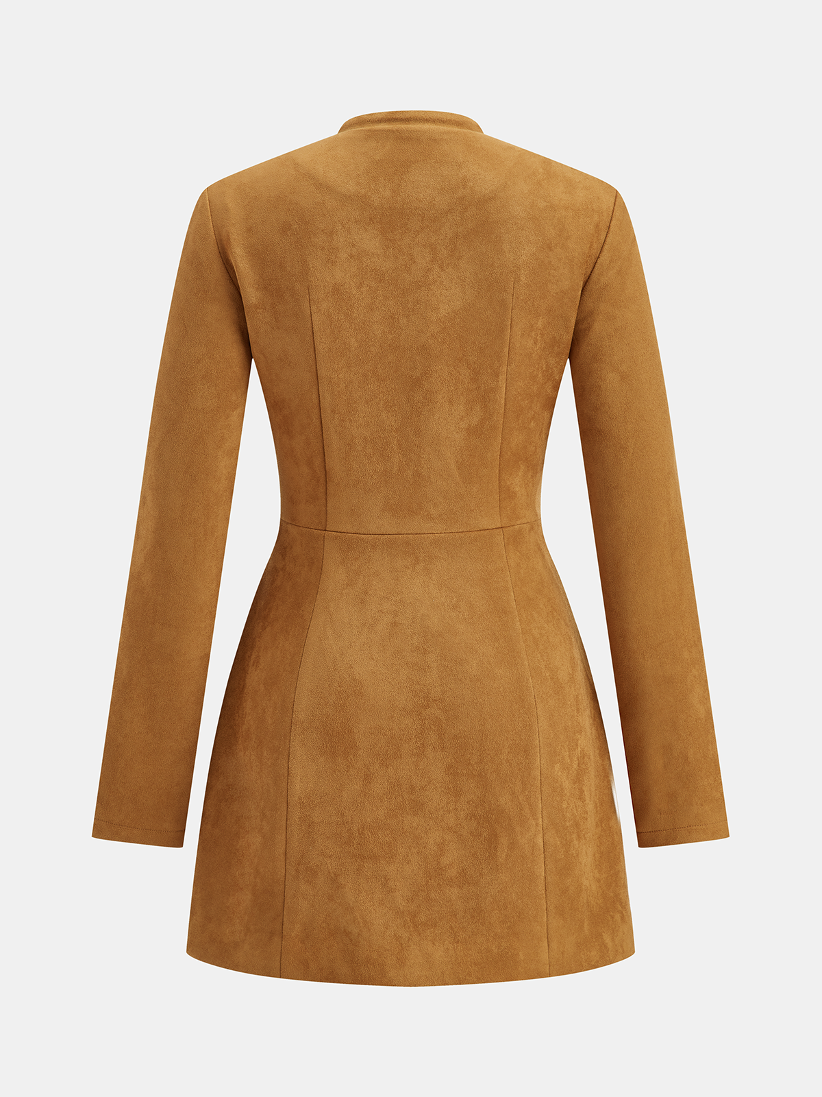 Metal Button Suede Keyhole-Neck Mini Dress