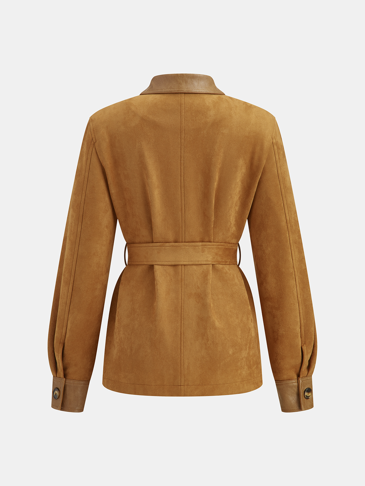 Faux Leather Panel Belted Suede Jacket