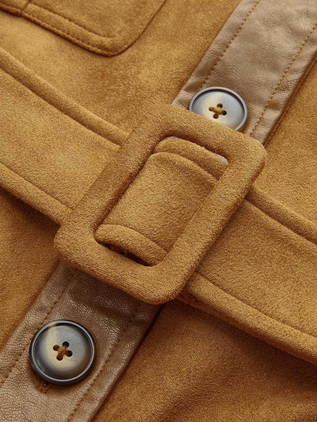 Faux Leather Panel Belted Suede Jacket