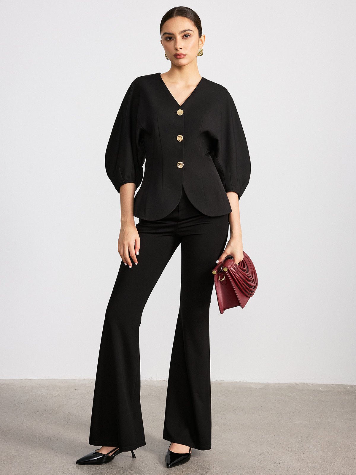 V-Neck Batwing Sleeve Blouse