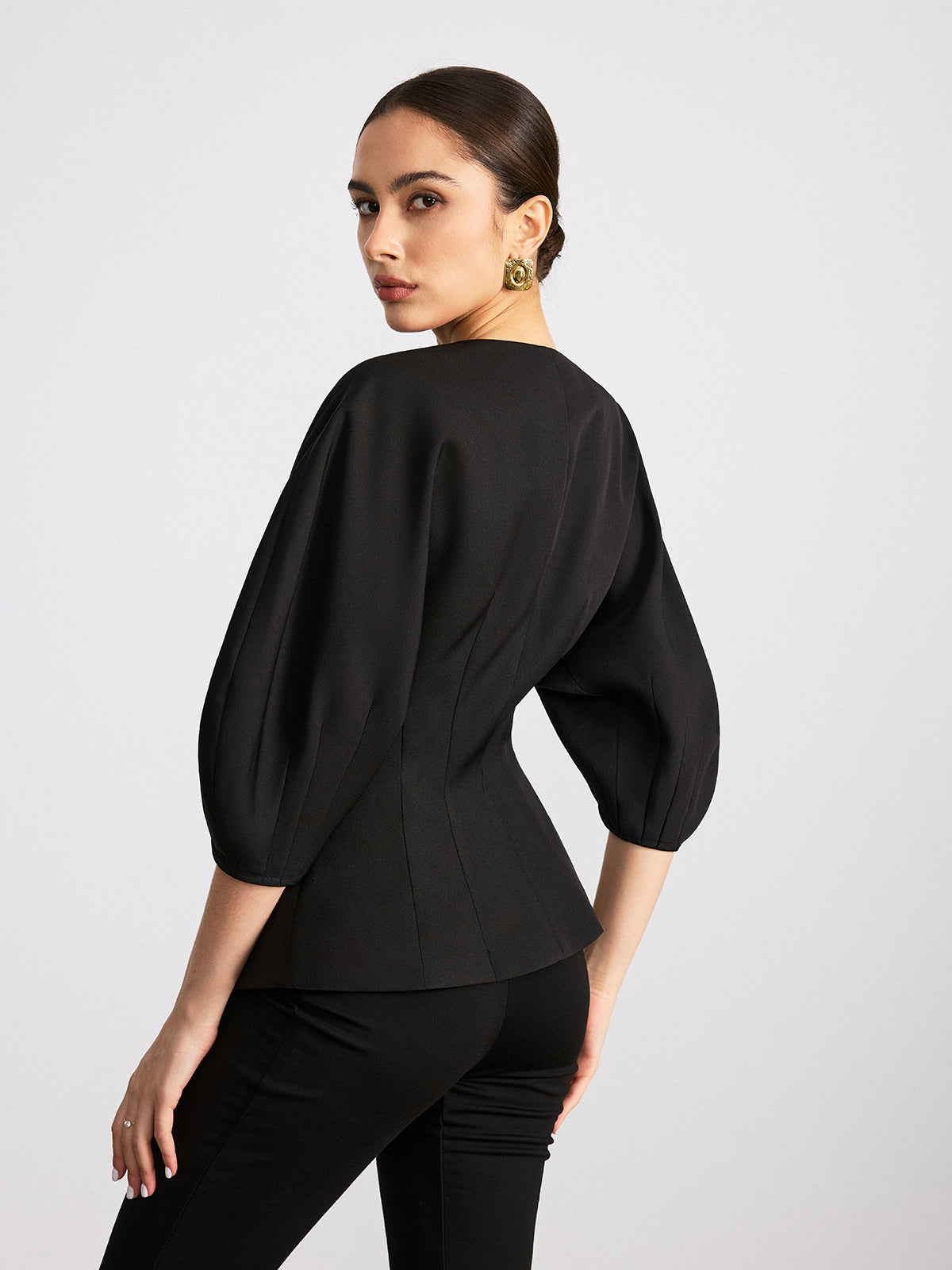 V-Neck Batwing Sleeve Blouse