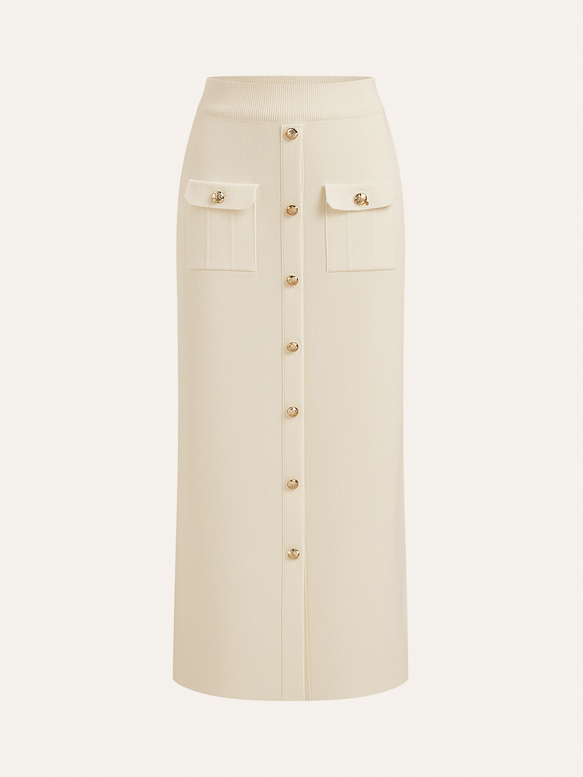Metal Button Collared Cardigan and Midi Skirt Set
