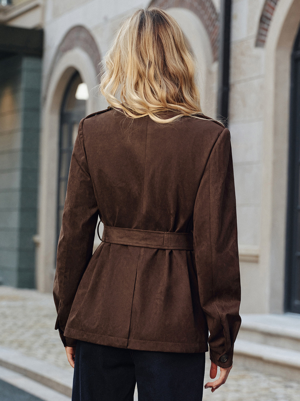 Multiple Pocket Belted Suede Trench Coat