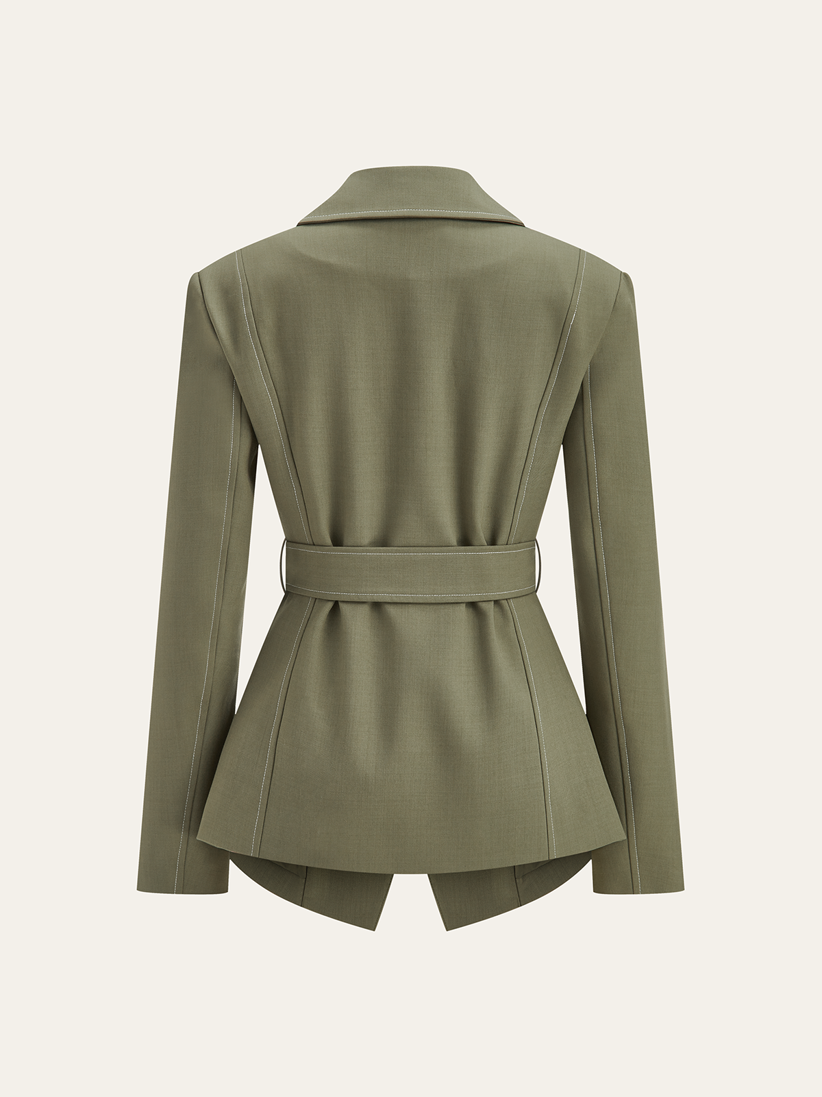 Contrast-Stitch Belted Casual Blazer