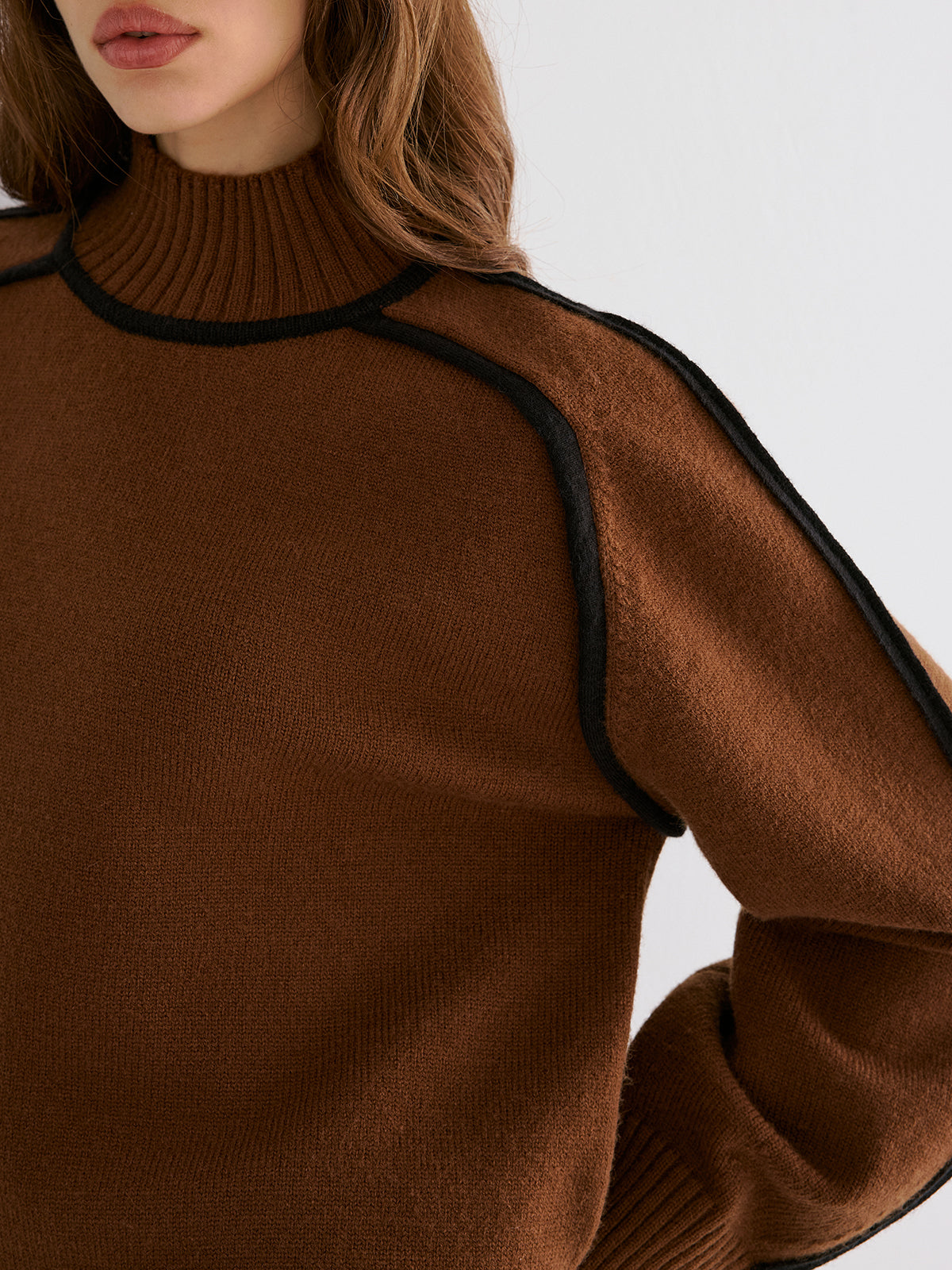 Knit Contrast Binding High Neck Sweater