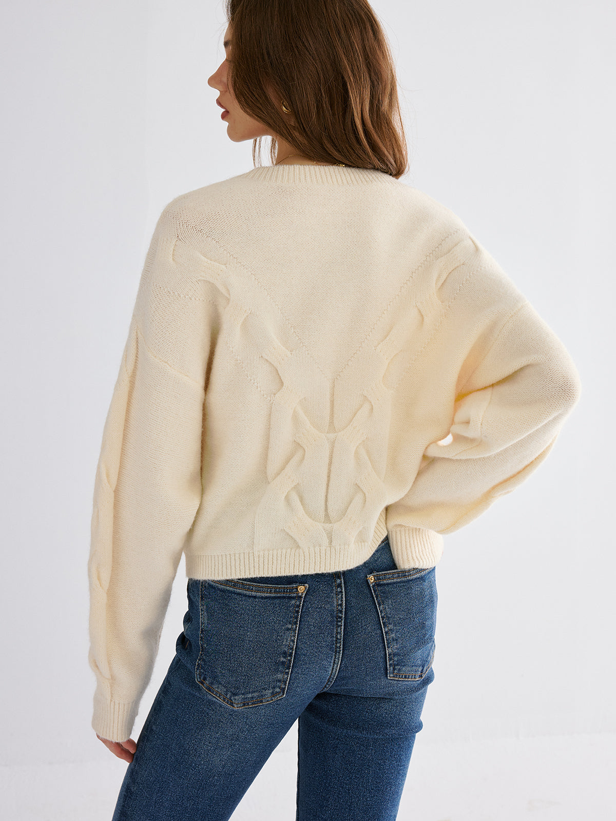 Cable Knit Cross-From V-Neck Sweater