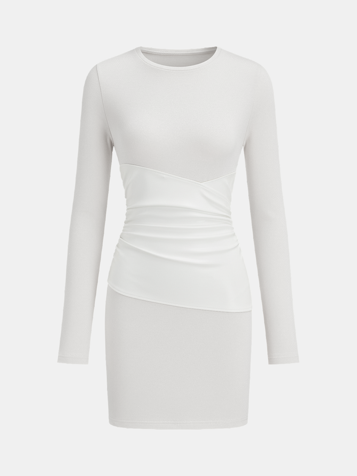 PU Leather Panel Long Sleeve Knit Dress