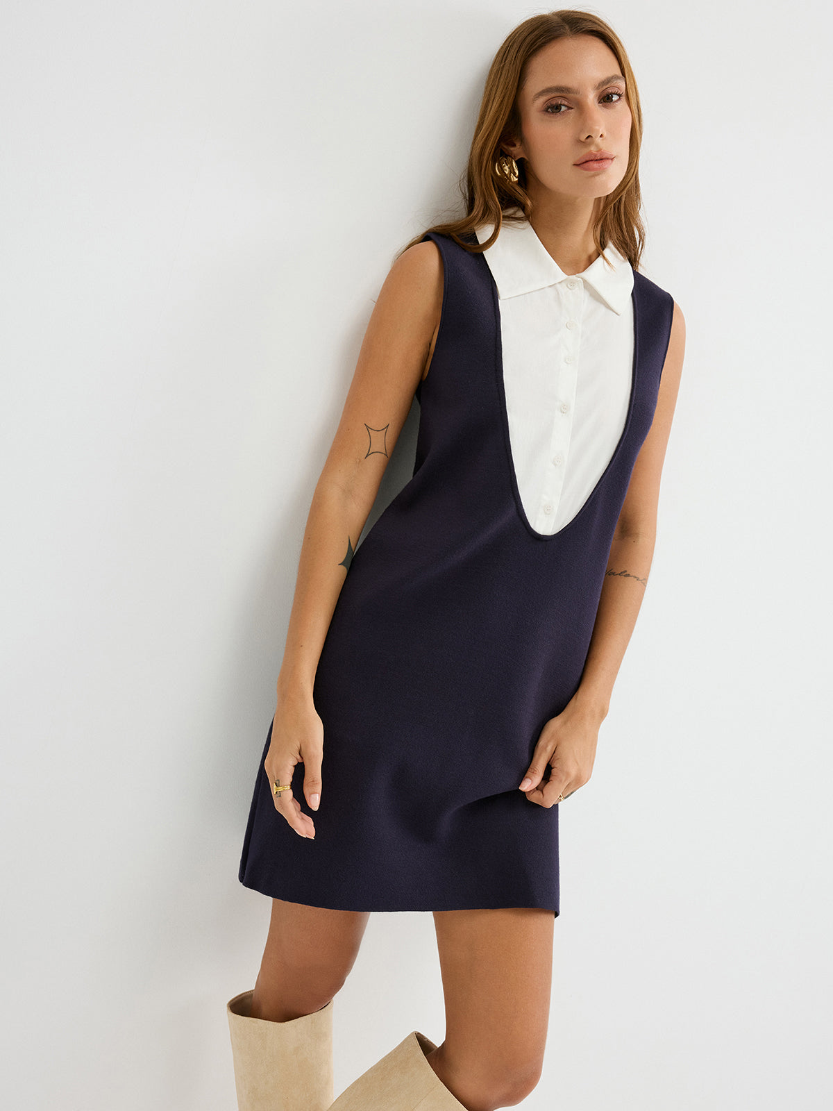 Contrast Shirt Panel Sleeveless Mini Dress
