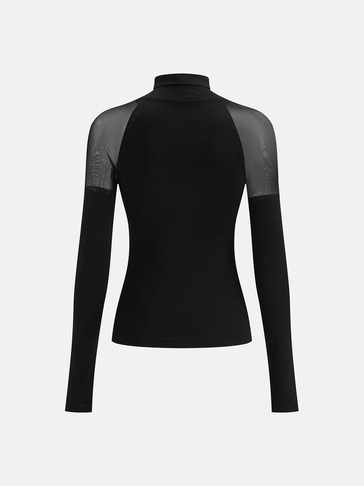 Sheer Mesh Shoulder Turtleneck Long Sleeve Top