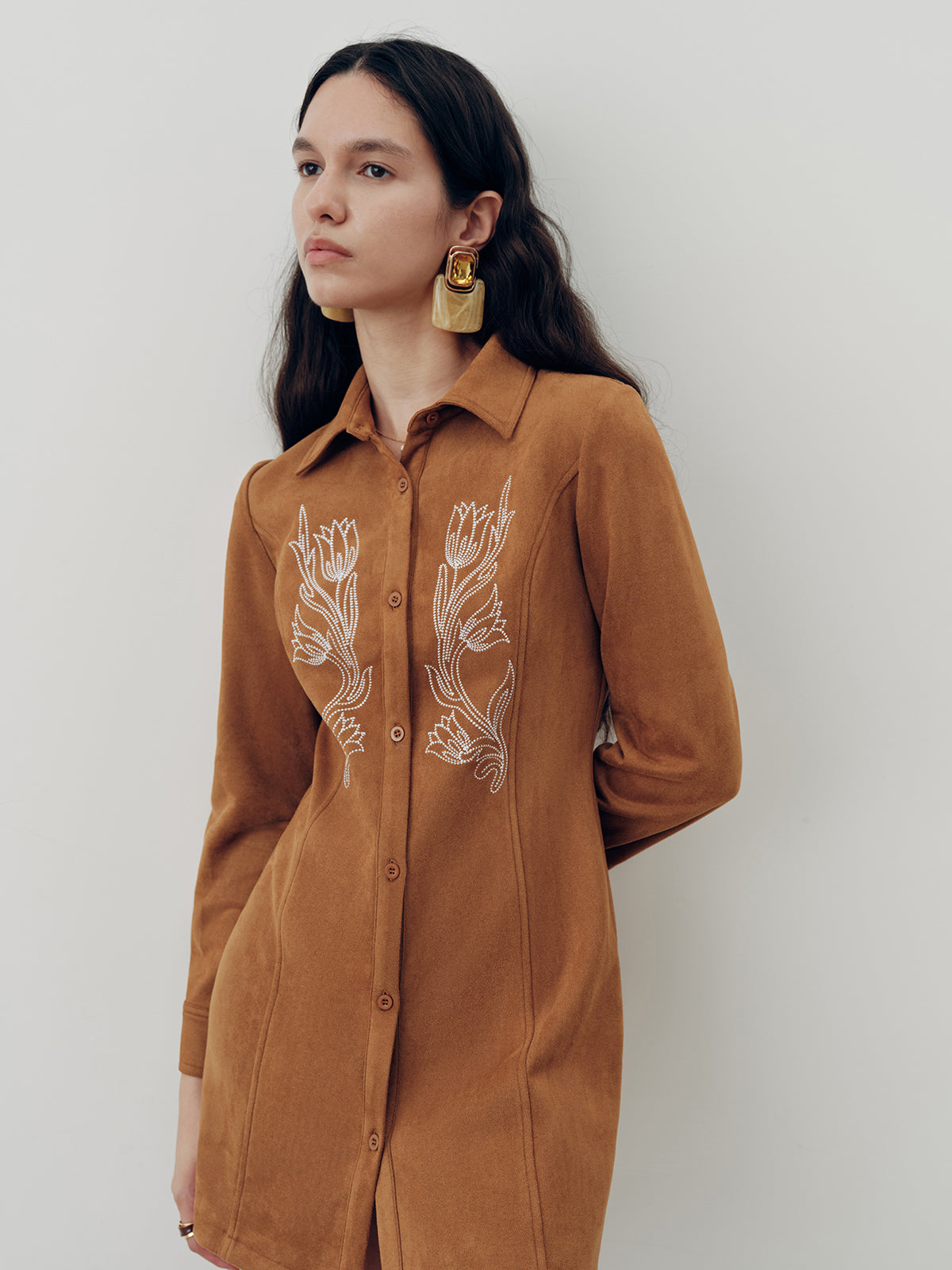 Floral Embroidery Shirt Dress