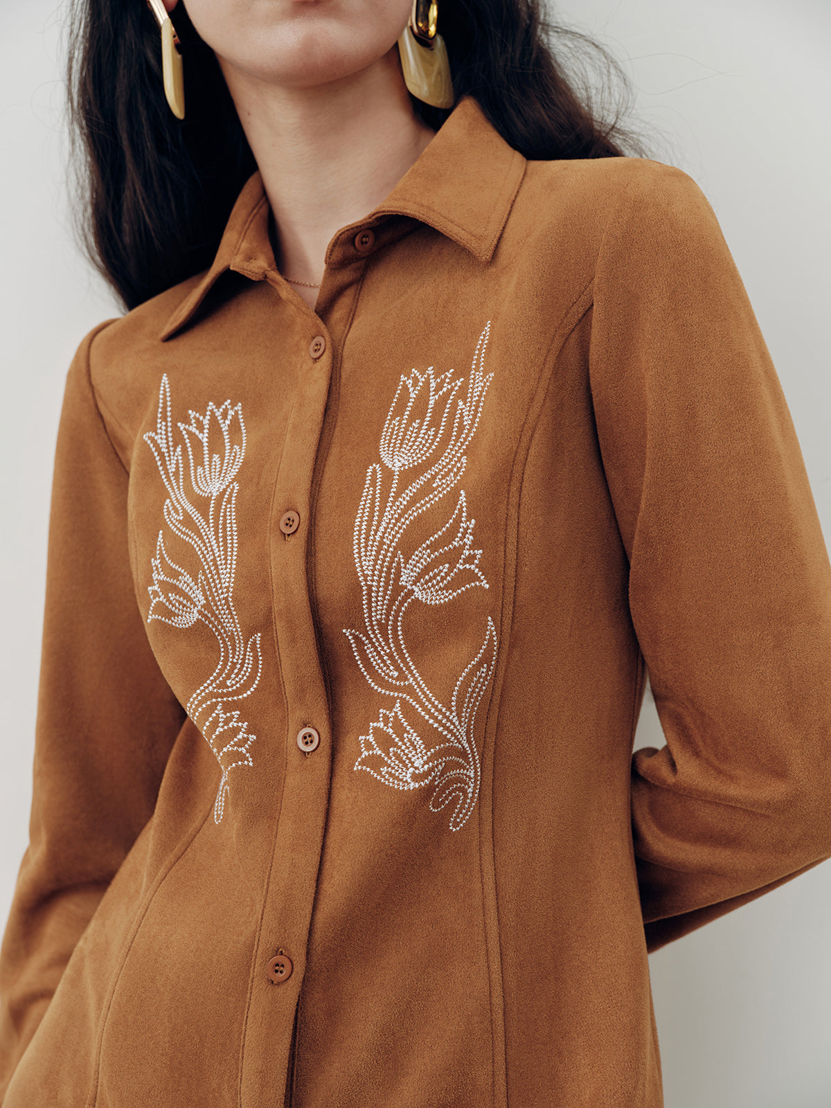 Floral Embroidery Shirt Dress