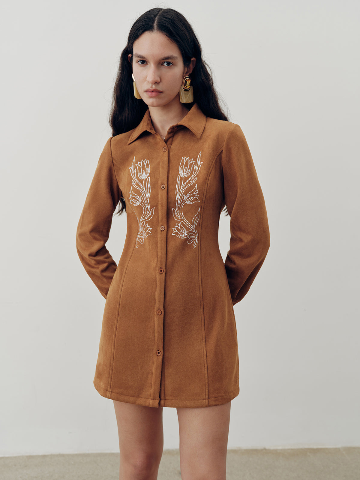 Floral Embroidery Shirt Dress