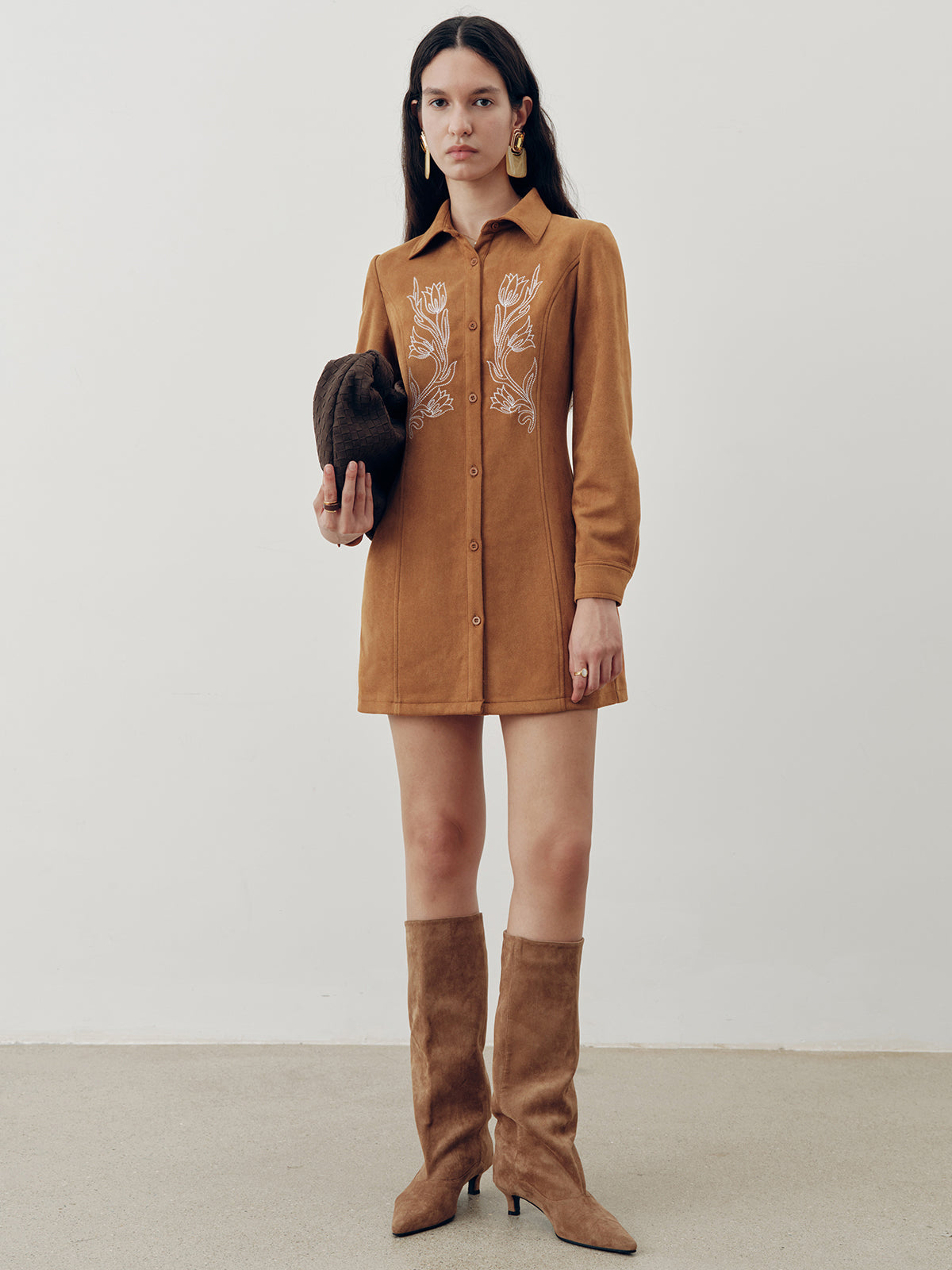 Floral Embroidery Shirt Dress