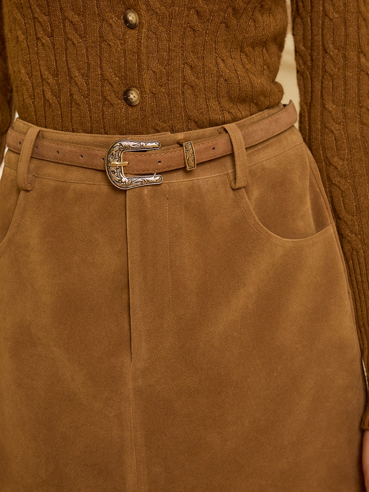 Belted Pocket Suede Mini Skirt