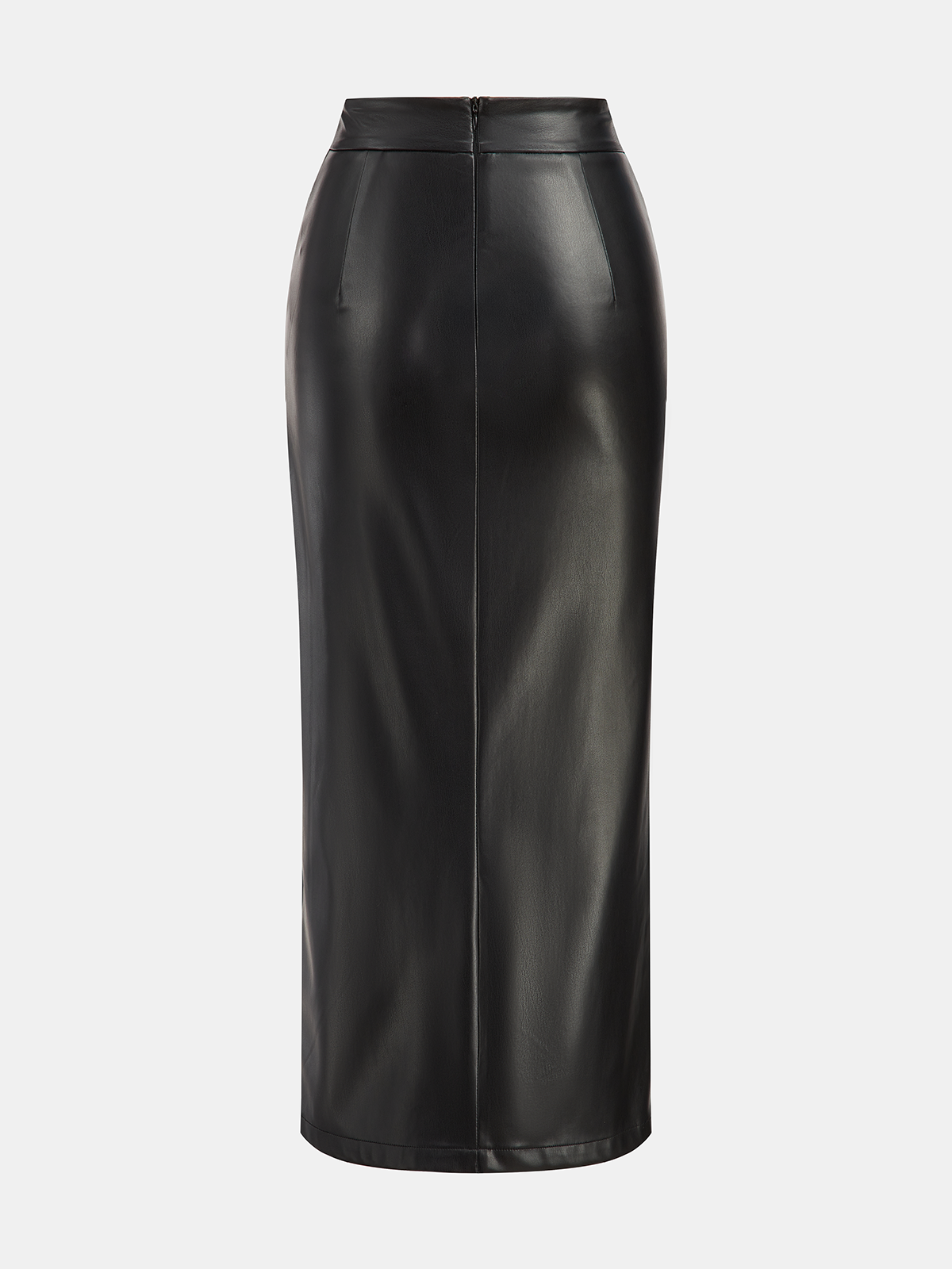Faux Leather Slit Ruched Maxi Skirt