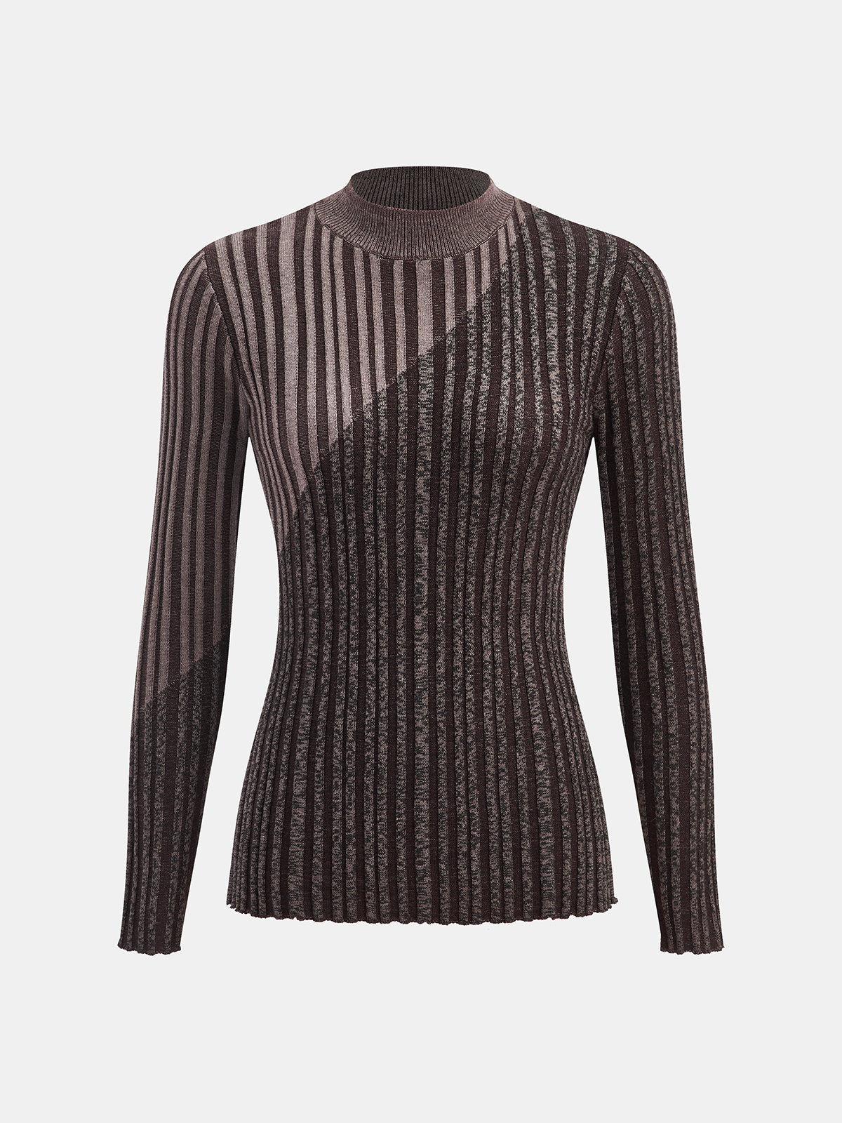 Wool Blend Two-Tone Mock Neck Knit Top
