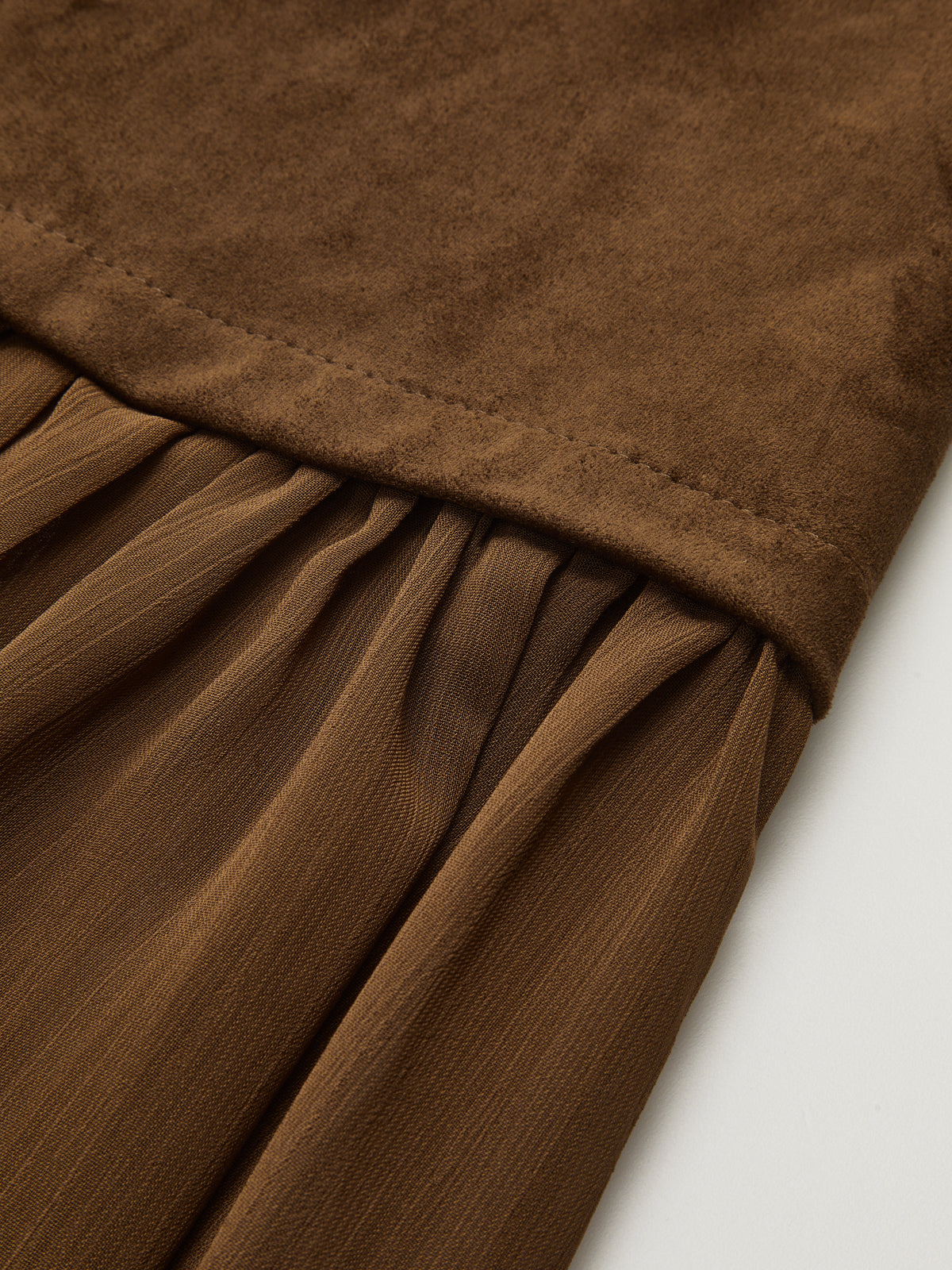 Semi-Sheer Mesh Panel Suede Maxi Skirt