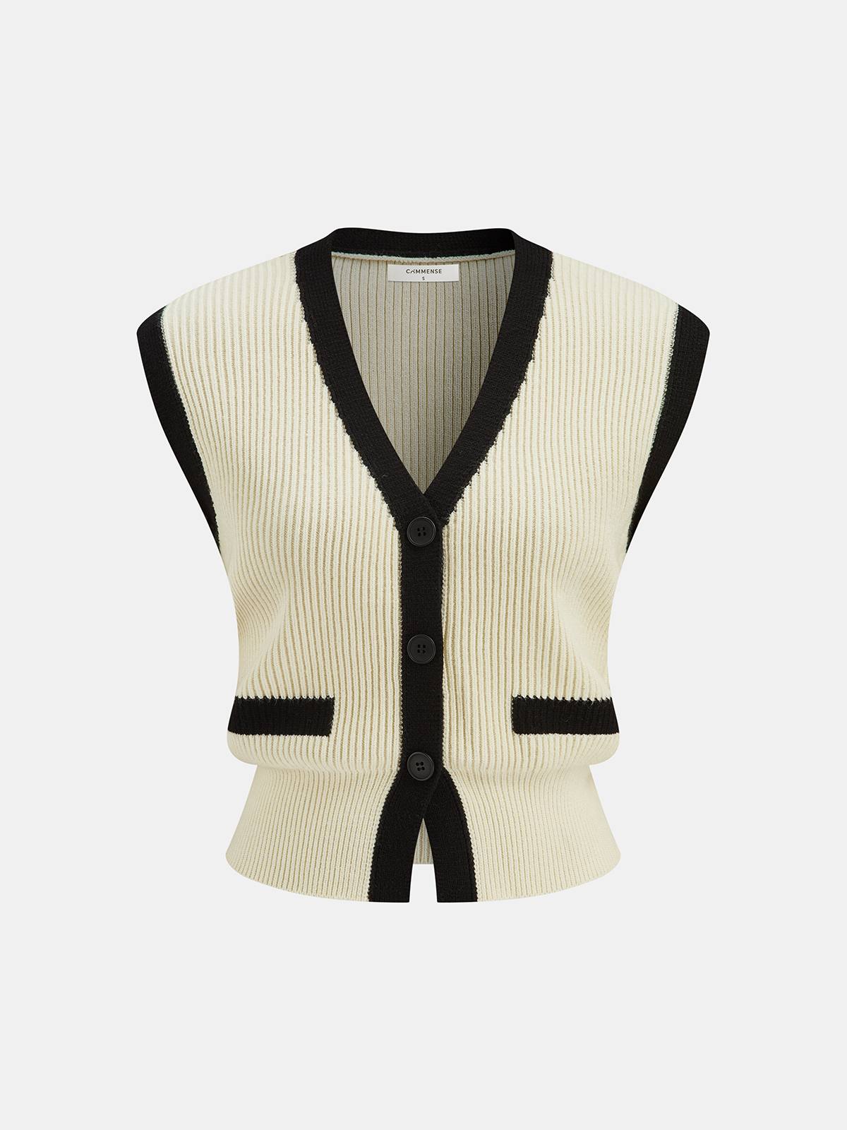 Contrast Trim Ribbed Knit Vest