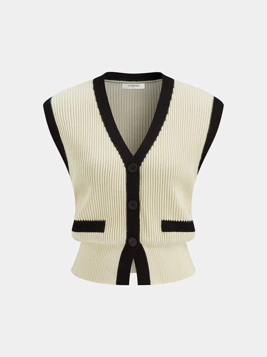 Contrast Trim Ribbed Knit Vest