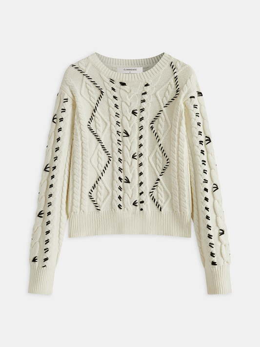 Contrast Stitch Cable Knit Sweater