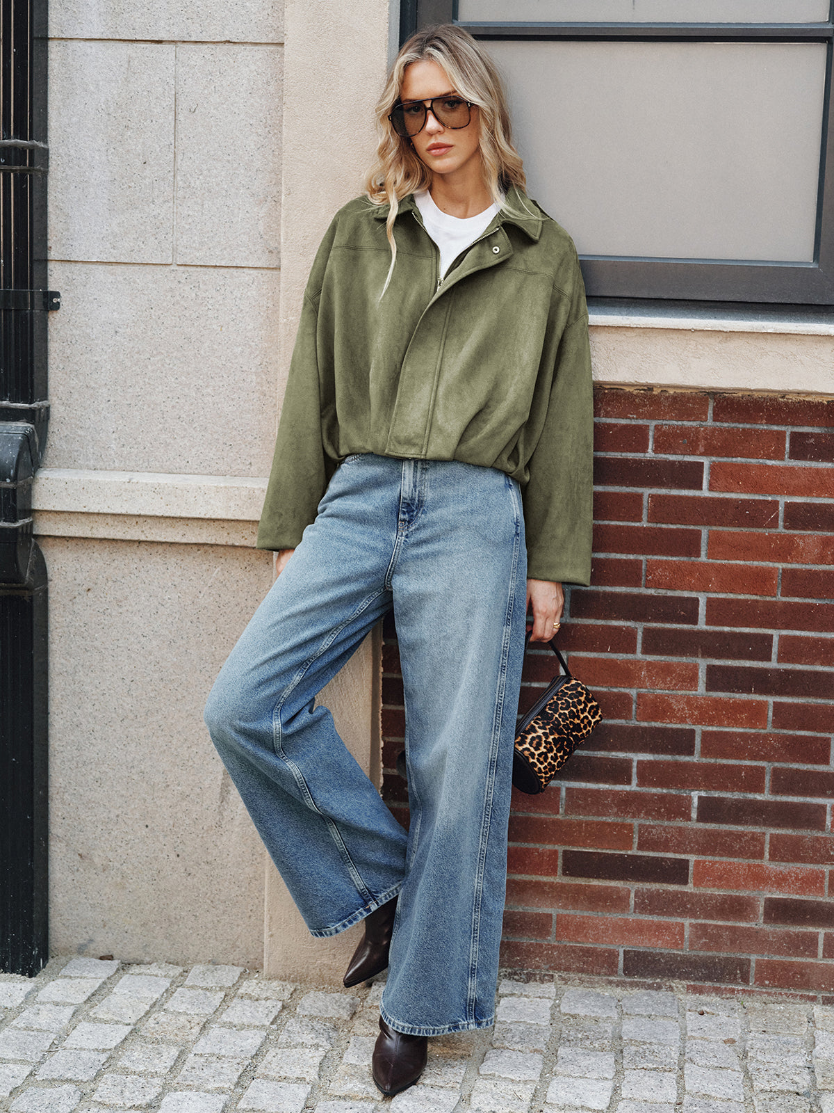 Suede Zip-Up Collared Jacket