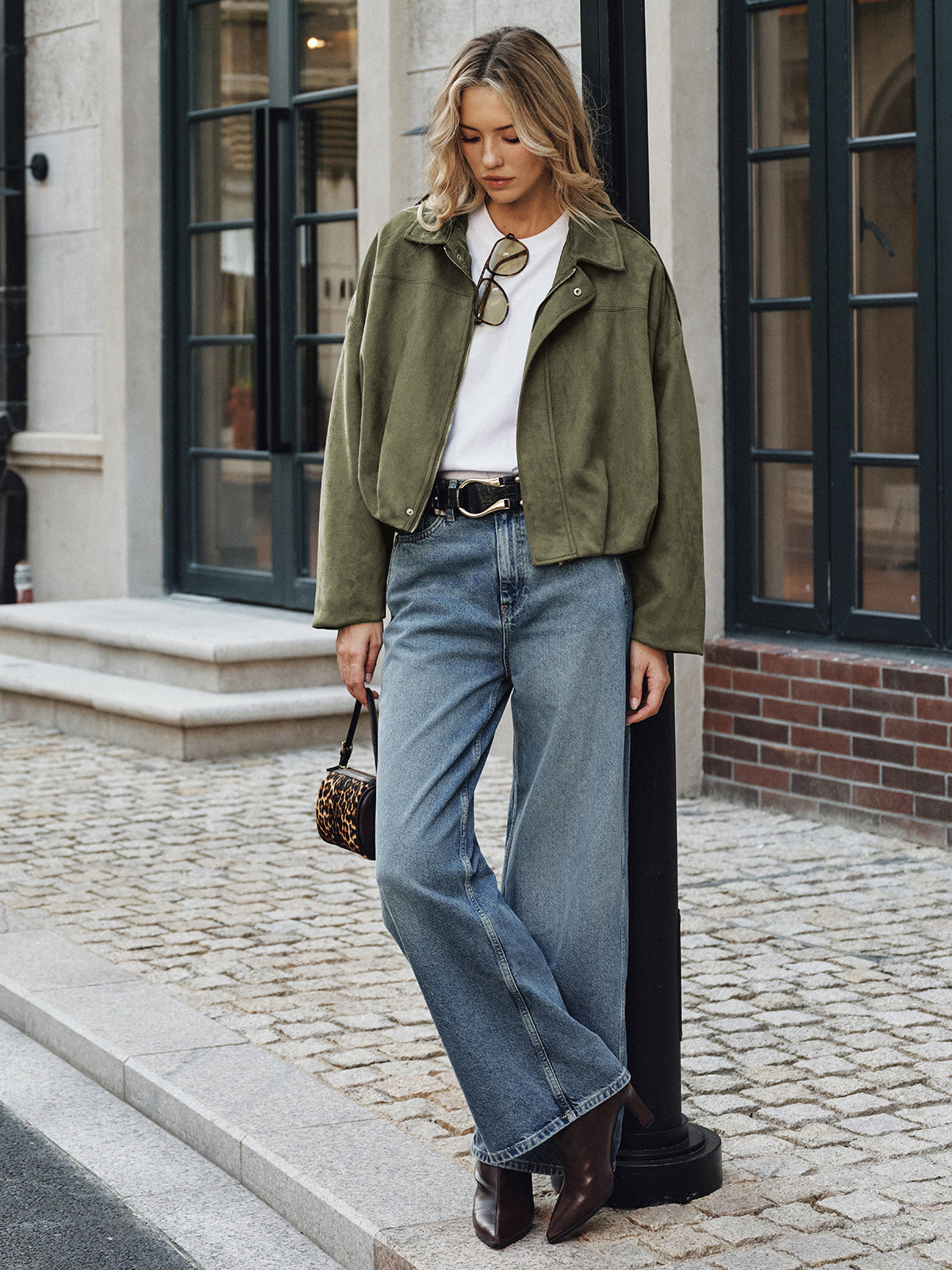 Suede Zip-Up Collared Jacket