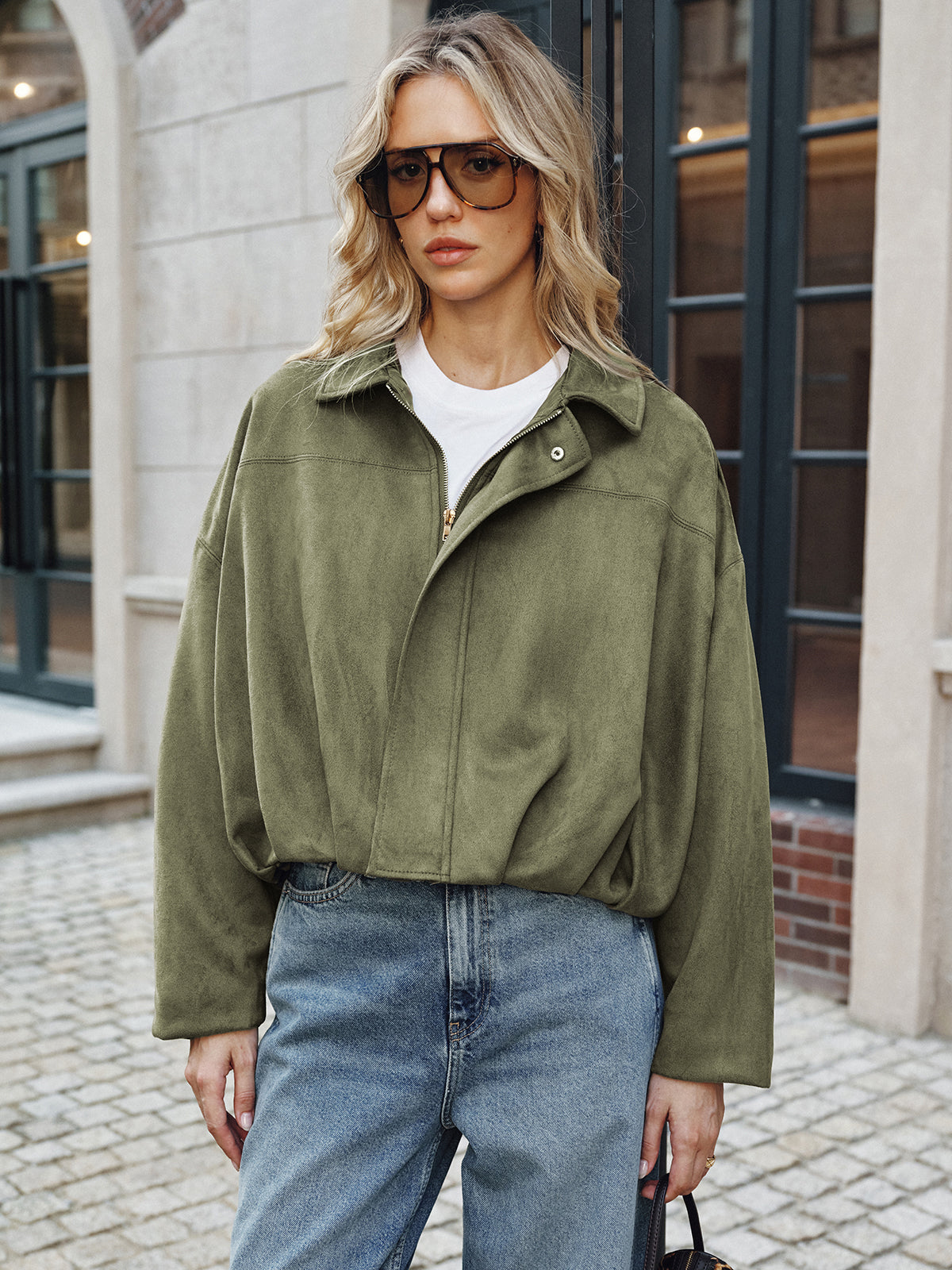 Suede Zip-Up Collared Jacket