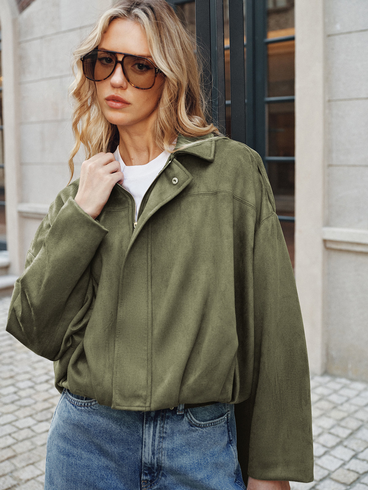 Suede Zip-Up Collared Jacket